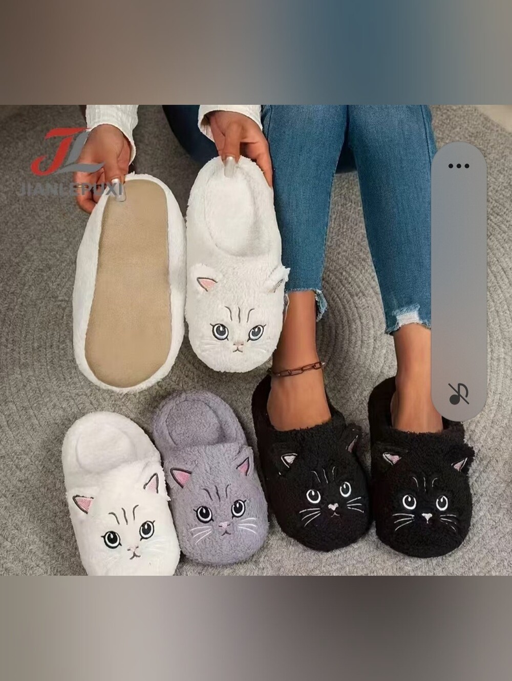 Cozy Cat Plush Slippers for Women - White, Gray, Black Pick You Color And Size